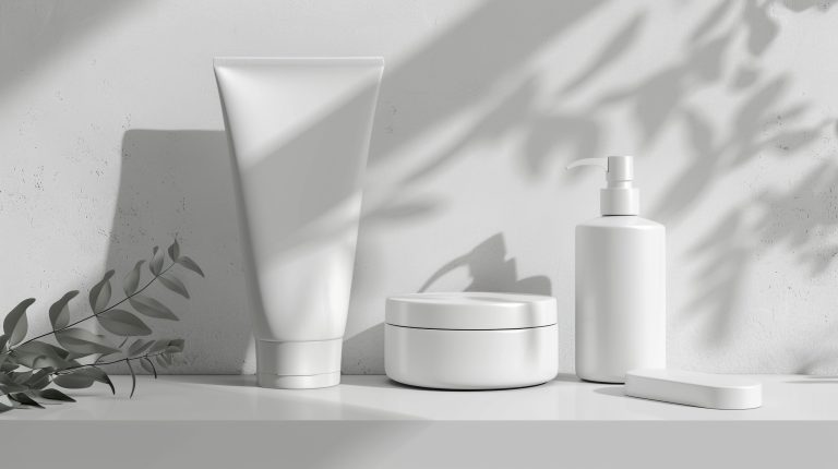 Stylish minimalist bathroom products set in soft shadows for an elegant look.